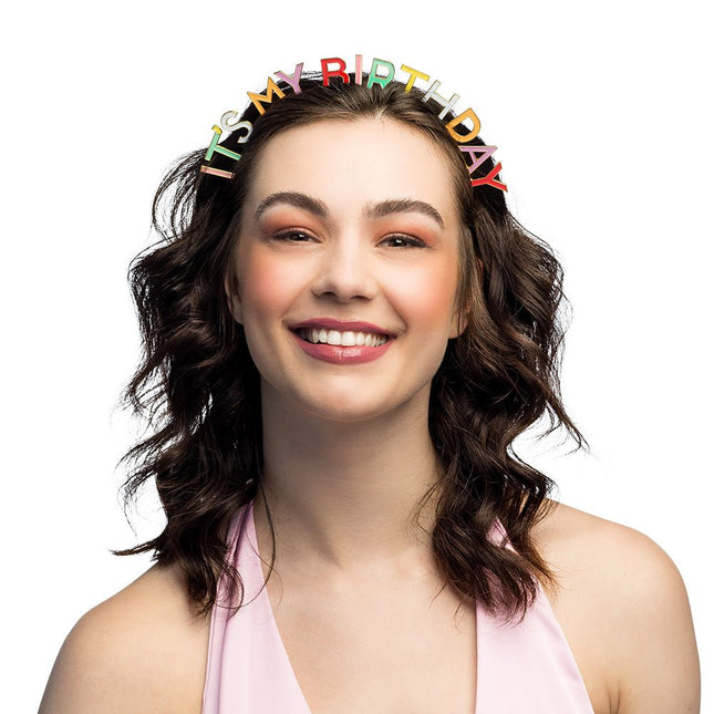 It'S My Birthday Haarband Regenboog van Boland koop je bij Partywinkel