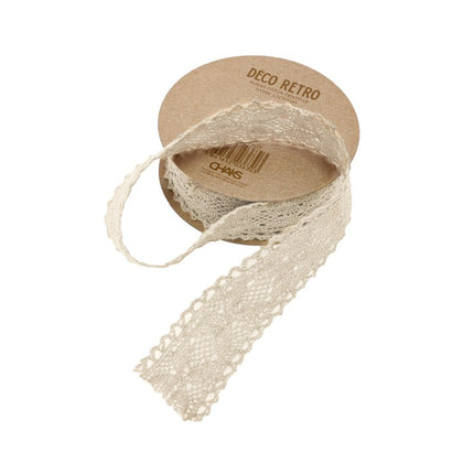NASTRO IN PIZZO DI COTONE AVORIO 2,5 CM X 2 M