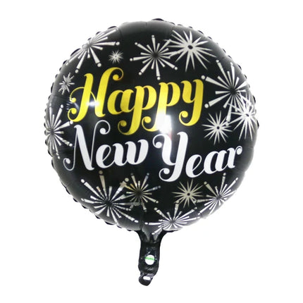 Palloncino ad elio "Happy New Year" nero con fuochi d'artificio (vuoto) 45 cm