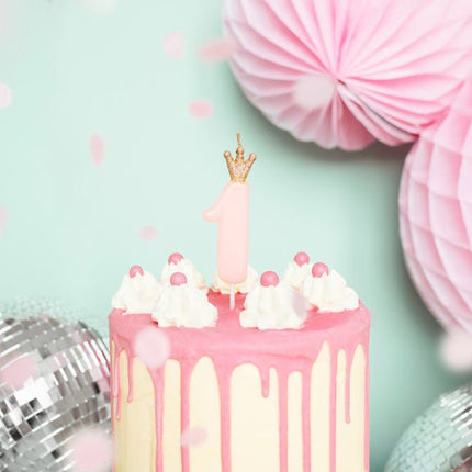 Kaars 1 Jaar Lichtroze 9,5cm van Partydeco koop je bij Partywinkel