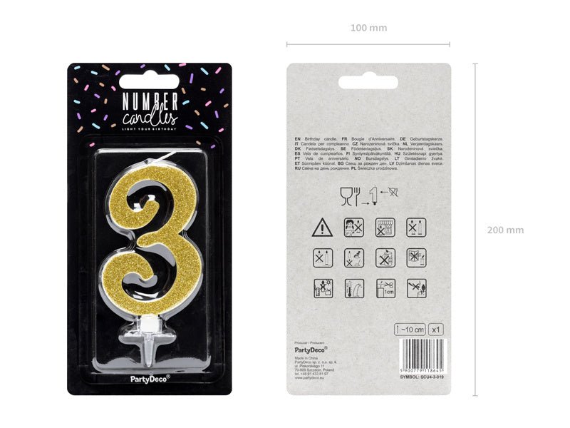 Kaars 3 Jaar Goud 10cm van Partydeco koop je bij Partywinkel