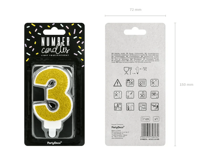 Kaars 3 Jaar Goud 7cm van Partydeco koop je bij Partywinkel