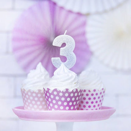 Kaars 3 Jaar Zilver 7cm van Partydeco koop je bij Partywinkel
