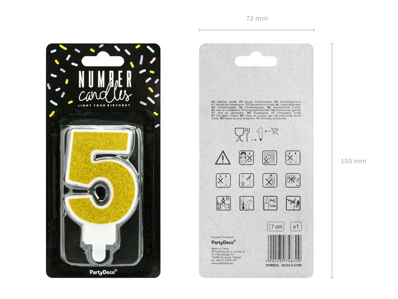 Kaars 5 Jaar Goud 7cm van Partydeco koop je bij Partywinkel
