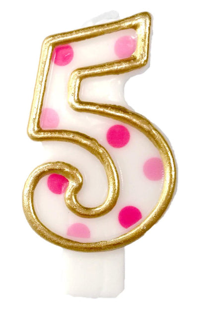 Kaars 5 Jaar Roze Stippen 8,5cm van Haza Witbaard koop je bij Partywinkel