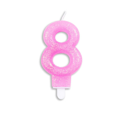 Kaars 8 Jaar Roze Glitter 7cm van WeFiesta koop je bij Partywinkel