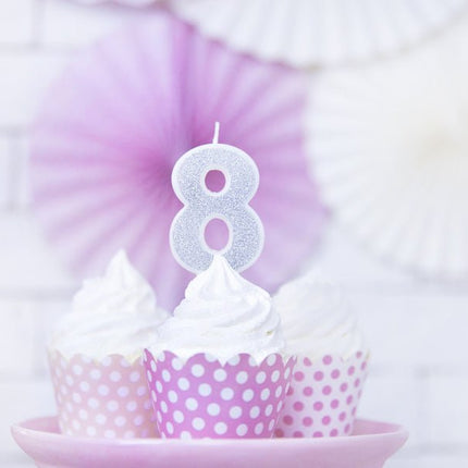 Kaars 8 Jaar Zilver 7cm van Partydeco koop je bij Partywinkel