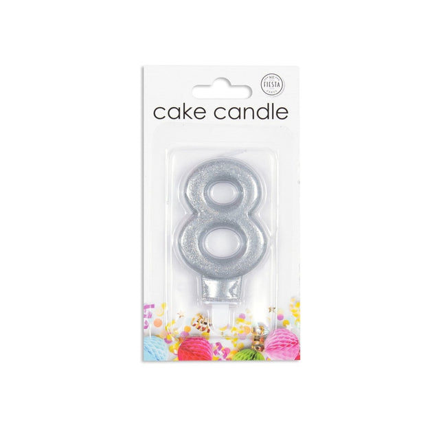 Kaars 8 Jaar Zilver Glitter 7cm van WeFiesta koop je bij Partywinkel