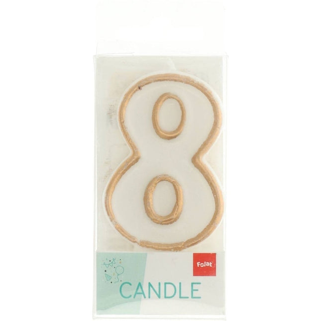 Kaars Simply Chique Gold Cijfer 8 van Folat koop je bij Partywinkel