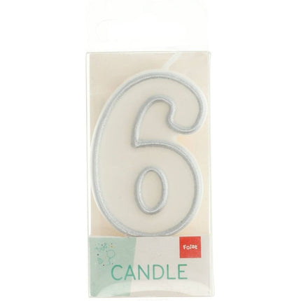 Kaars Simply Chique Silver Cijfer 6 van Folat koop je bij Partywinkel