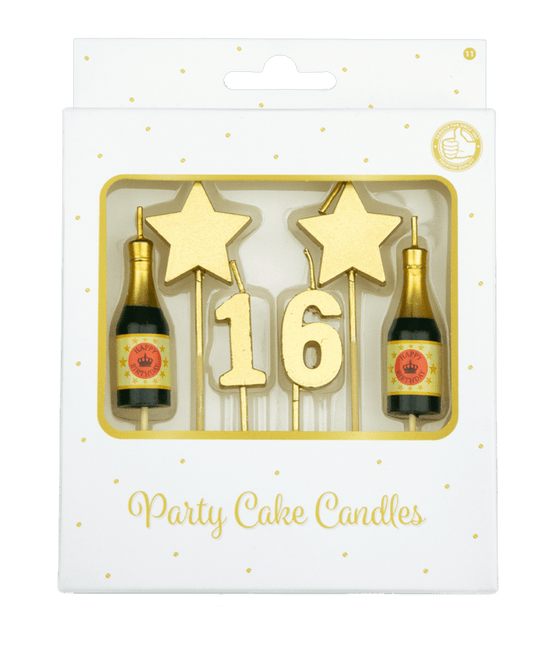 Kaarsjes 16 Jaar Champagne 17,5cm van Paper Dreams koop je bij Partywinkel