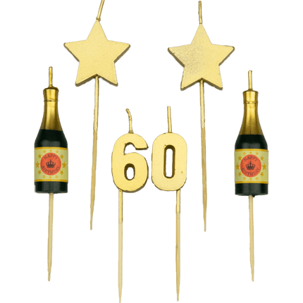 Kaarsjes 60 Jaar Champagne 17,5cm van Paper Dreams koop je bij Partywinkel