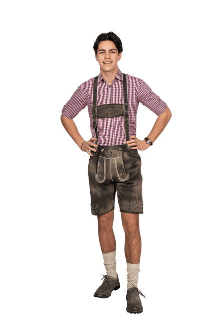 Lederhose Bruin Heren Kort Met Beenknopen van Haus Huberts koop je bij Partywinkel