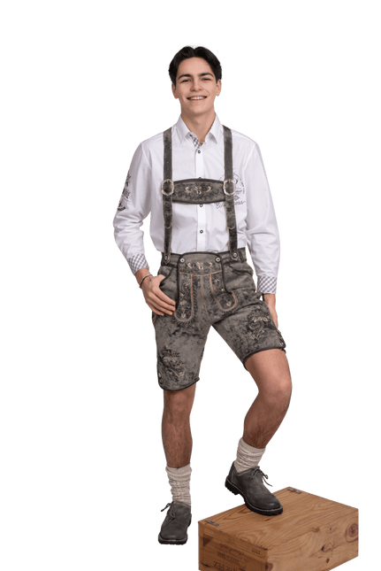 Lederhose Grijs Heren Kort Vintage van Haus Huberts koop je bij Partywinkel