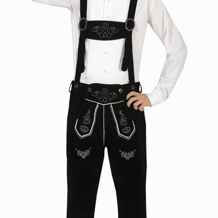 Lederhose Lang Zwart Verstelbare Bretels van Fiestas Guirca koop je bij Partywinkel