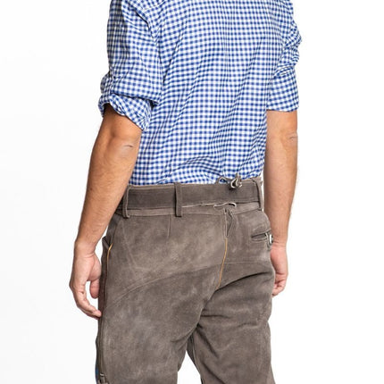 Lederhose Leer Kort Schaduw Blauw en Riem van Tannhauser koop je bij Partywinkel