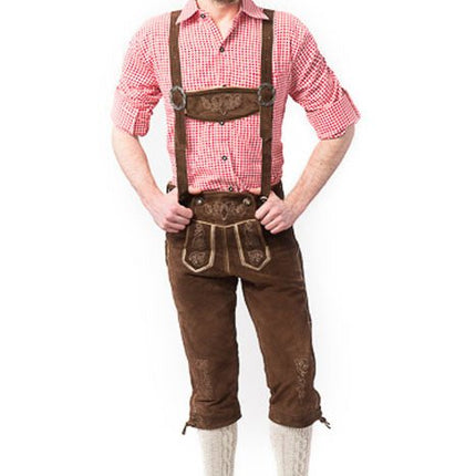 Lederhose Leer Lang Donkerbruin en Bretels van Tannhauser koop je bij Partywinkel