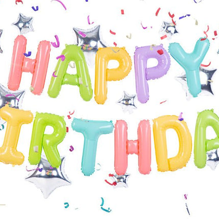 Letterballon Set Happy Birthday Pastel Mix Leeg 3,95m van Partydeco koop je bij Partywinkel