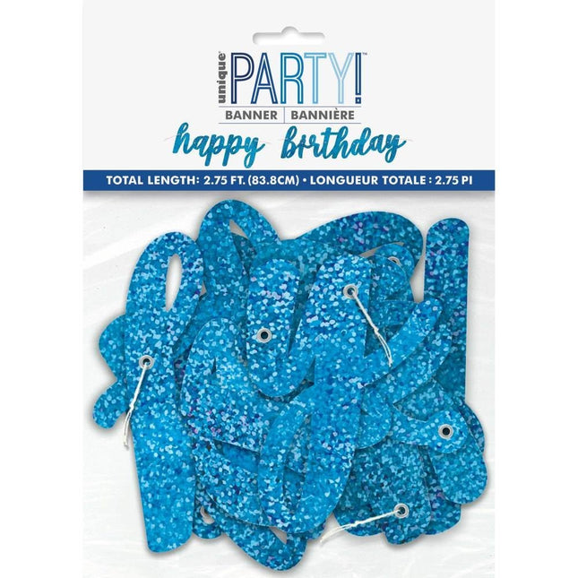 Letterslinger Happy Birthday Blauw 1,68m 2st van Unique koop je bij Partywinkel