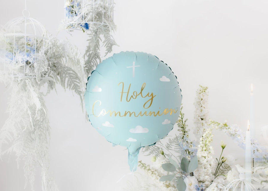 Lichtblauwe Communie Helium Ballon 45cm van Partydeco koop je bij Partywinkel