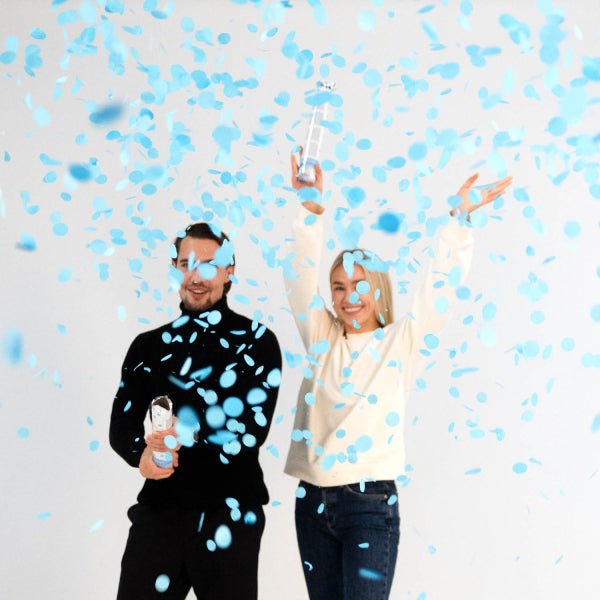 Lichtblauwe Confetti Kanon 28cm van Riethmueller koop je bij Partywinkel