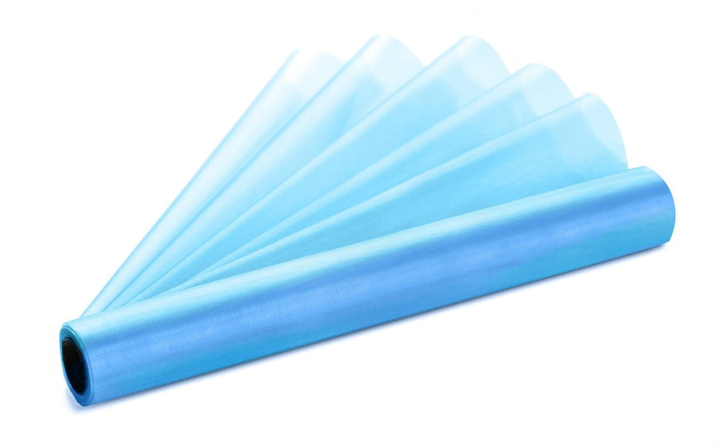 Lichtblauwe Organza Stof 16cm 9m van Partydeco koop je bij Partywinkel