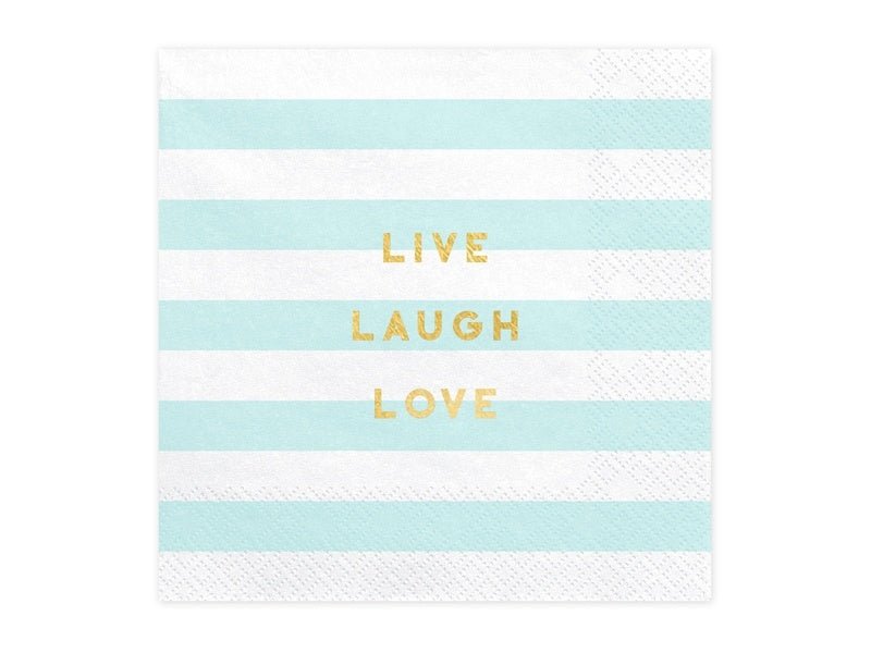 Lichtblauwe Servetten Live Laugh Love 33cm 20st van Partydeco koop je bij Partywinkel