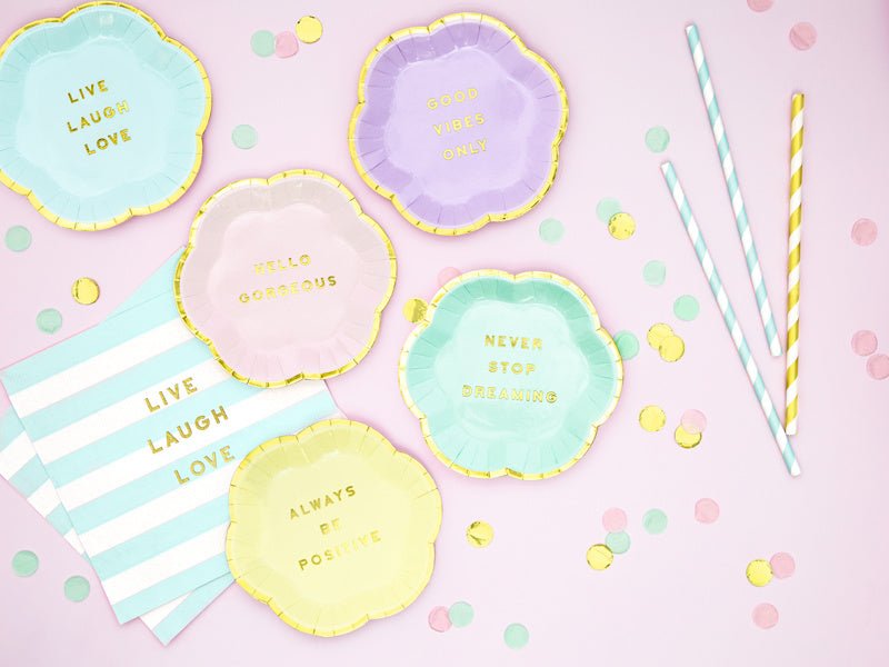 Lichtblauwe Servetten Live Laugh Love 33cm 20st van Partydeco koop je bij Partywinkel