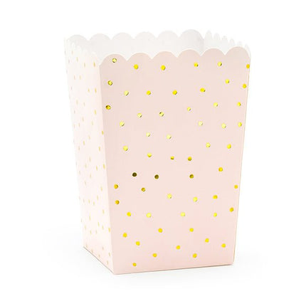 Lichtroze Popcorn Bakjes Gouden Stippen 12,5cm 6st van Partydeco koop je bij Partywinkel