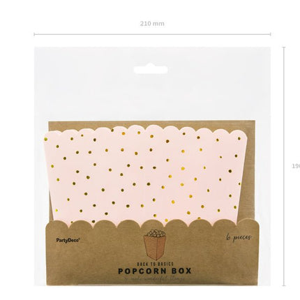 Lichtroze Popcorn Bakjes Gouden Stippen 12,5cm 6st van Partydeco koop je bij Partywinkel