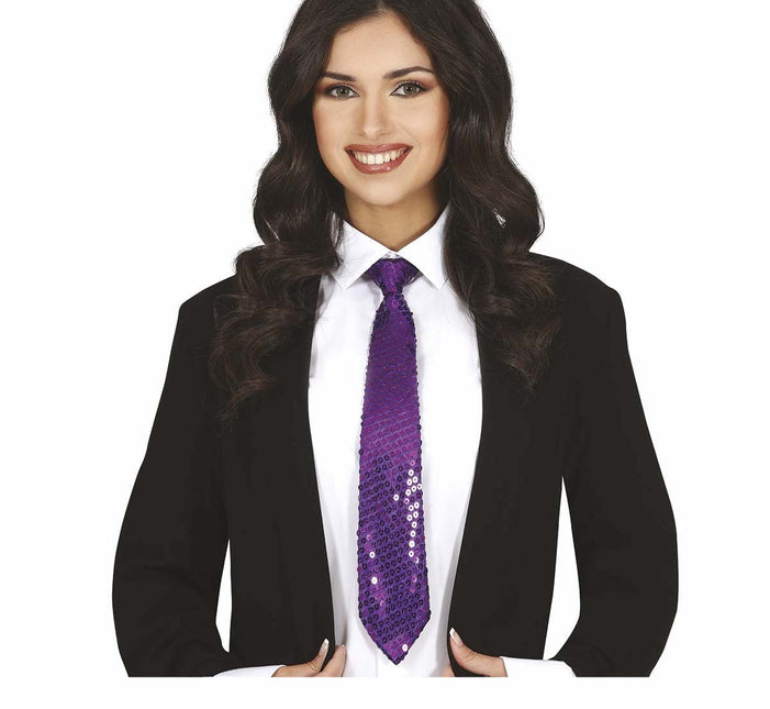 Lila Stropdas Pailletten 35cm van Fiestas Guirca koop je bij Partywinkel