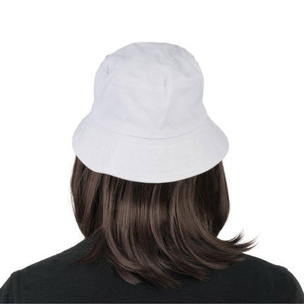 Lorenzo - Parrucca di capelli castano scuro con cappello a secchiello bianco