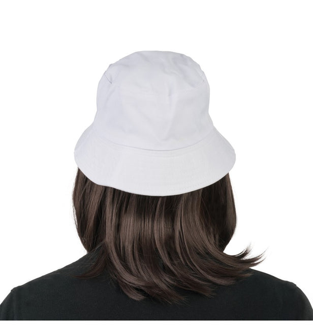 Lorenzo - Parrucca di capelli castano scuro con cappello a secchiello bianco