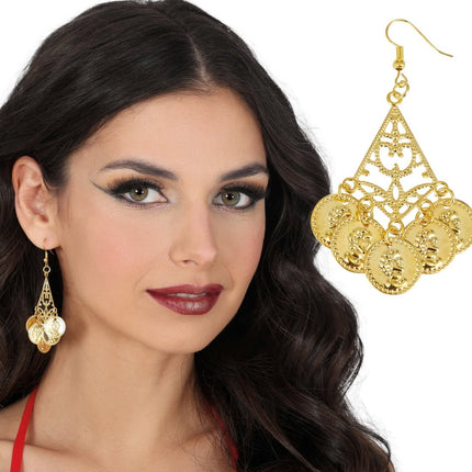 Metallic Oorbellen Munten Goud 5cm van Fiestas Guirca koop je bij Partywinkel