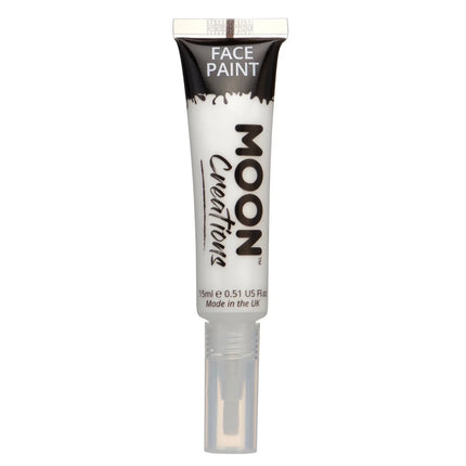 Moon Creations Face Paint met kwast Applicator White 15ml van Moon Creations koop je bij Partywinkel