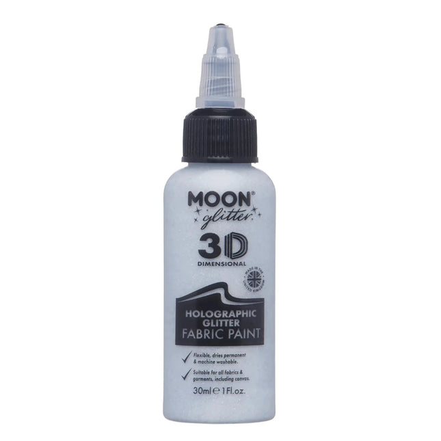 Moon Glitter Holographic Glitter Fabric Paint Silver 30ml van Moon Creations koop je bij Partywinkel