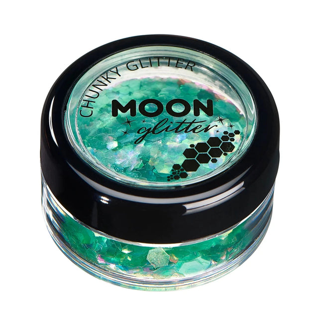 Moon Glitter Iridescent Chunky Glitter Green 3g van Moon Creations koop je bij Partywinkel