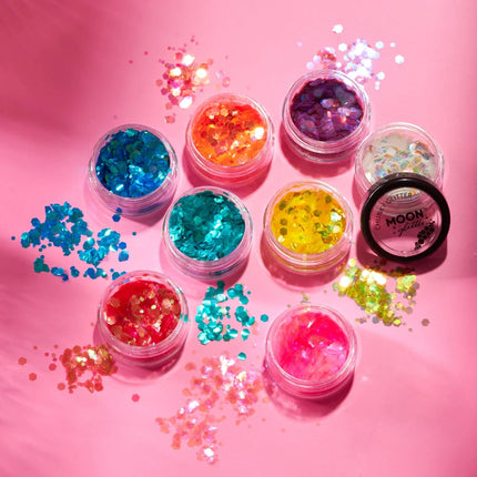Moon Glitter Iridescent Chunky Glitter Orange 3g van Moon Creations koop je bij Partywinkel