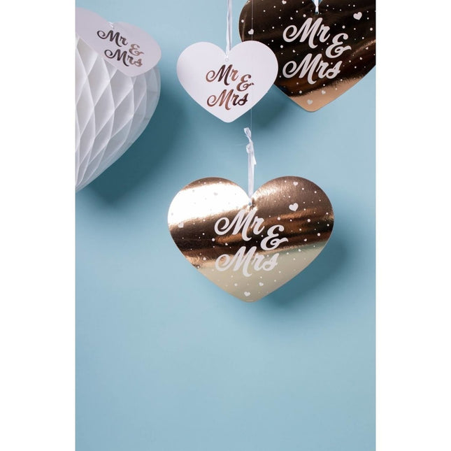 Mr, & Mrs, Hangdecoratie Set Rose Goud 5 delig van Folat koop je bij Partywinkel