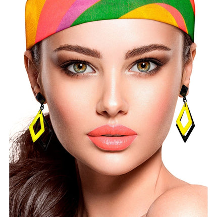 Neon 80S Oorbellen Zwart Geel van Widmann koop je bij Partywinkel