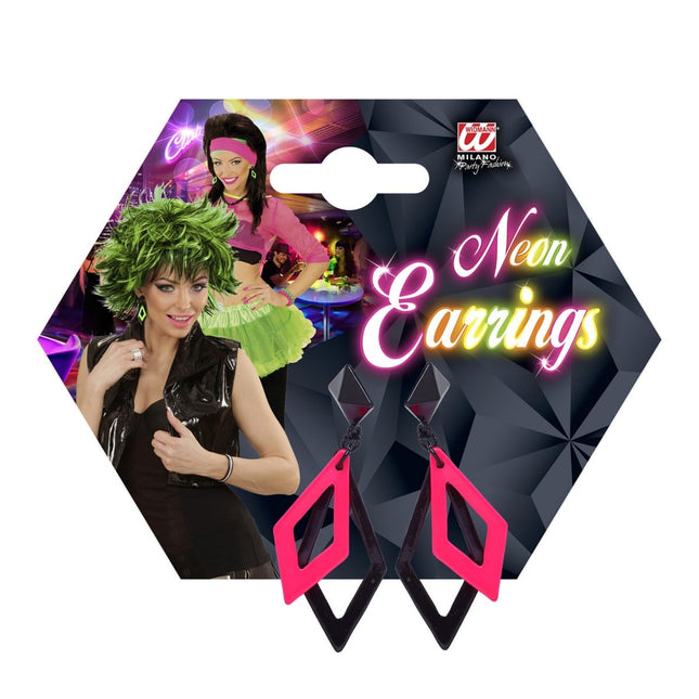 Neon 80S Oorbellen Zwart Roze van Widmann koop je bij Partywinkel