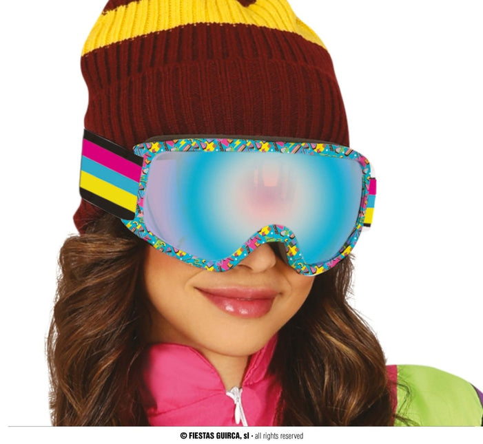 Neon 80S Skibril Geel Blauw Roze - Partywinkel - 8434077271780