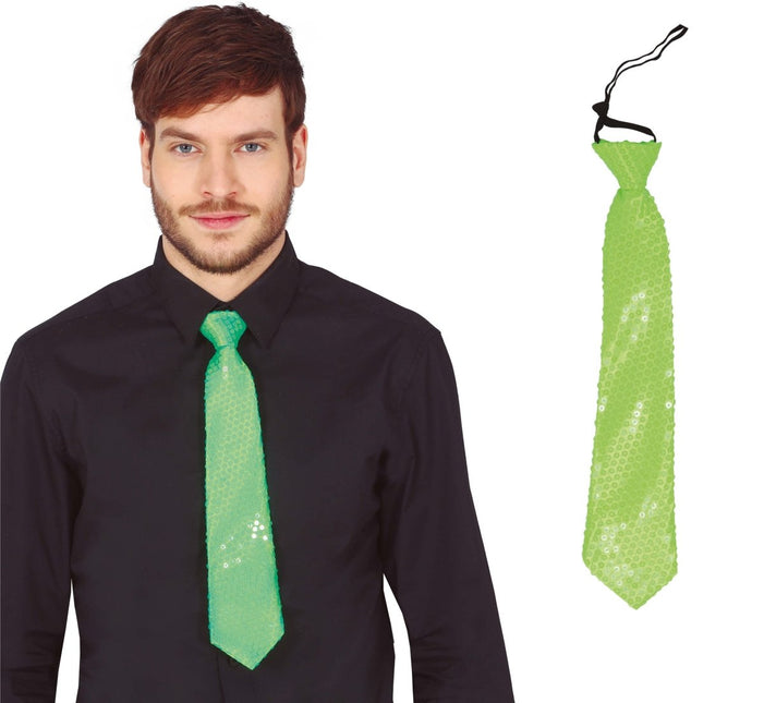 Neon Groene Stropdas Glitter 37cm van Fiestas Guirca koop je bij Partywinkel