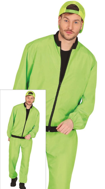Neon Groene Trainingspak Fout Heren 2 delig - Partywinkel - 8434077861875