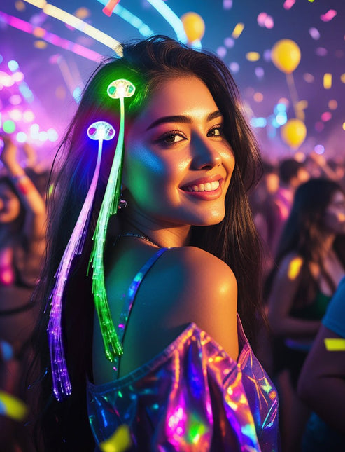 Neon Paarse Hair Extension Met Licht 30cm van Fiestas Guirca koop je bij Partywinkel