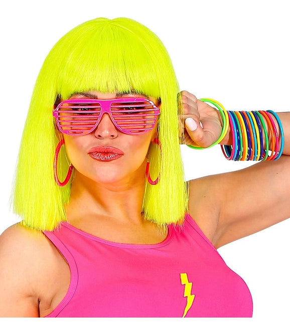 Neon Roze Bril Gestreept van Widmann koop je bij Partywinkel