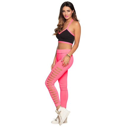 Neon Roze Legging Gaten L - XL van Boland koop je bij Partywinkel