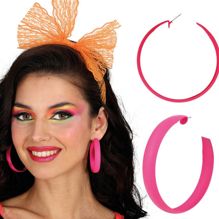 Neon Roze Oorbellen Hoepel van Fiestas Guirca koop je bij Partywinkel