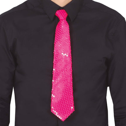Neon Roze Stropdas Glitter 37cm van Fiestas Guirca koop je bij Partywinkel