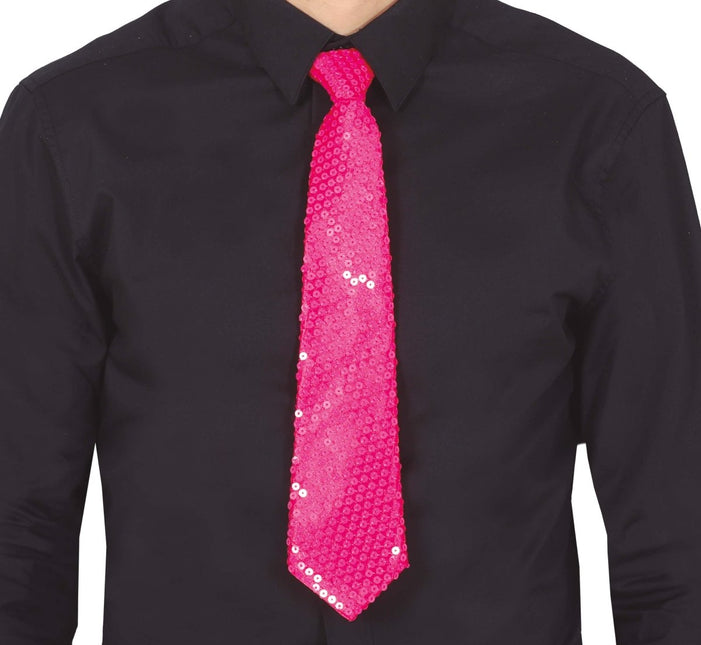 Neon Roze Stropdas Glitter 37cm van Fiestas Guirca koop je bij Partywinkel